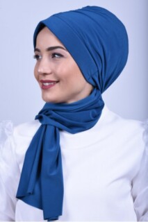 قبعة مزينة برباط أزرق بترولي - 
