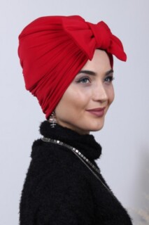 غطاء أحمر ثنائي الاتجاه بفيونكة مملوءة - Hijab