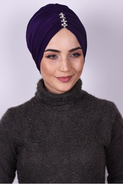 Evening Model - حجر بونيه مطوي أرجواني - Hijab