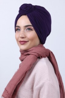 Double Side Bonnet - Two Way Rose Knot Bone Purple - 100284869 - Hijab