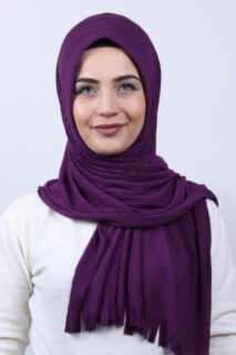 Pleated Hijab Shawl Purple - 100282911 - 