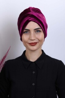 Cross Style - Velvet 3-Stripes Bonnet Cherry Bruise - 100282998 - Hijab