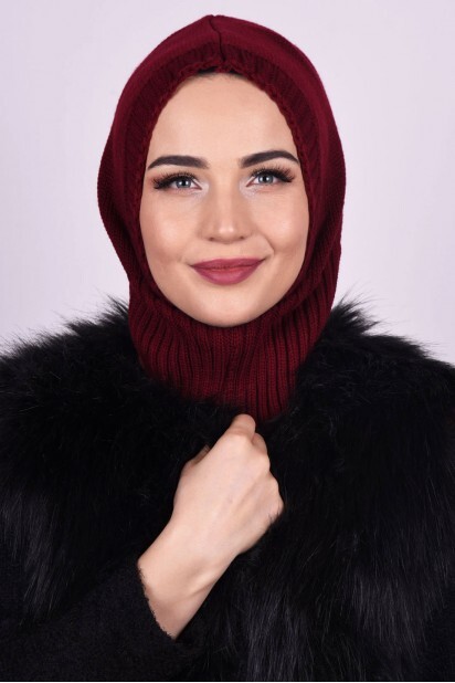 قبعة صوف محبوكة أحمر كلاريت - Hijab