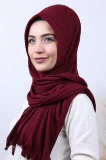 Pleated Hijab Shawl Claret Red - 100282916 - 