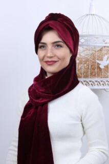 Cap-Hat Style - Velvet Shawl Hat Bonnet Claret Red - 100283146 - Hijab