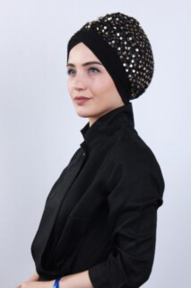 Draped Sequin Bonnet Black Gold
