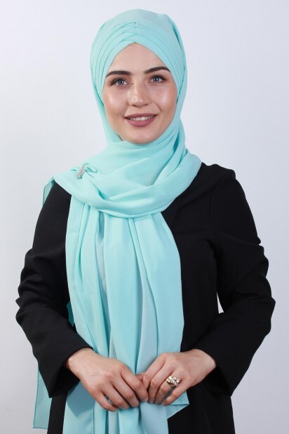 4 Châle Hijab Drapé Vert d'Eau - 
