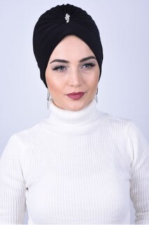 مرصع بالجواهر بالحجر الأوسط أسود - Hijab