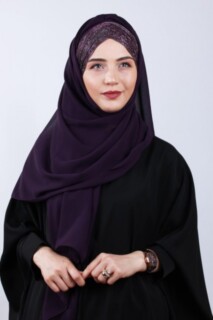 Hijabs Cross Style - شال فضي بتصميم متقاطع بثلاثة خطوط أرجواني - Hijab