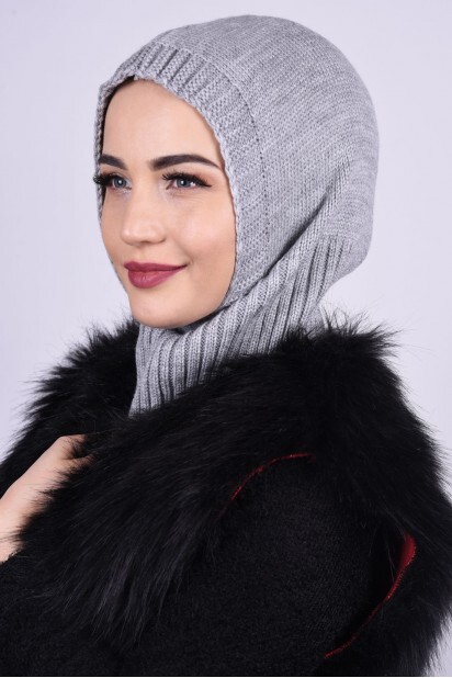Knitted Wool Beret Gray - 100284906 - 