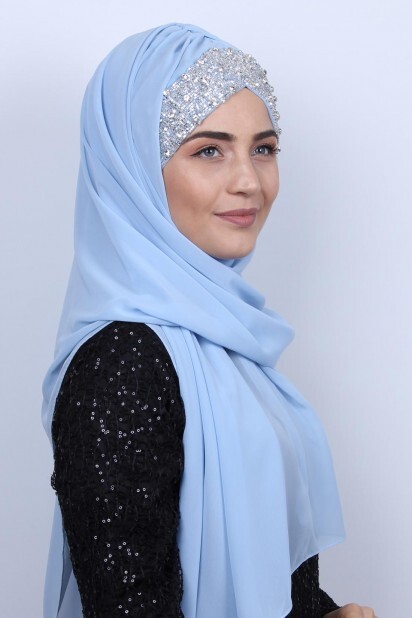 Stone Design Bonnet Shawl Baby Blue