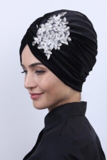 Velvet Guipure Vera Bonnet Black-White - 100283055 - 