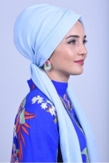 قبعة مزينة برباط أزرق فاتح - 