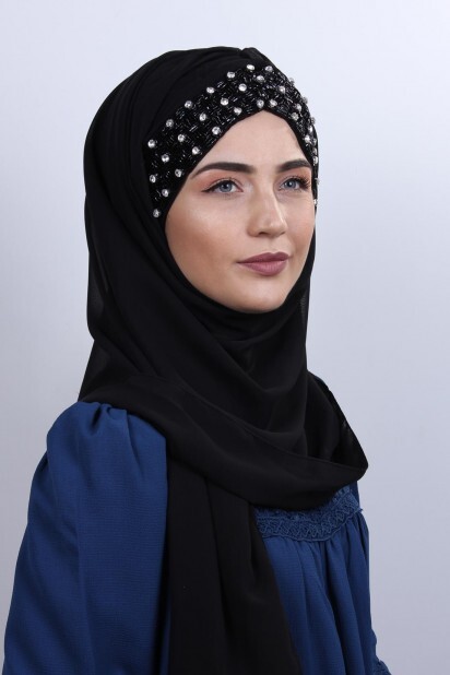 Stone Design Bonnet Shawl Black To Black - 100282987 - 