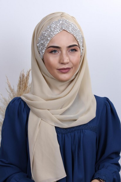 Stone Design Bonnet Shawl Beige - 100282986 - Hijab