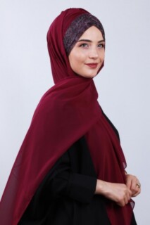 Châle Croisé 3 Rayures Pailleté Cerise - 