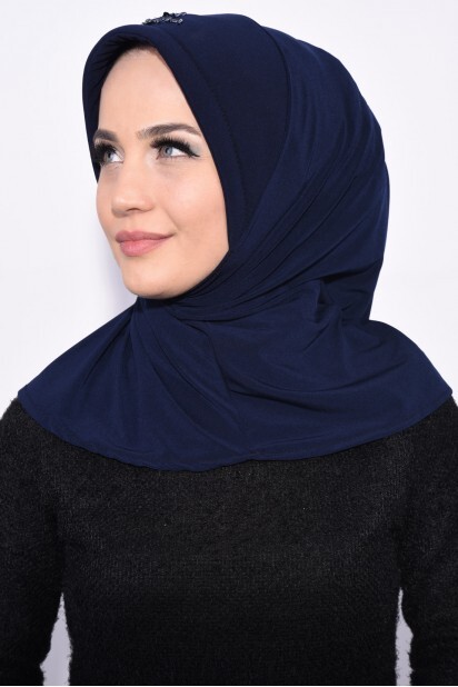 Practical Sequin Hijab Navy Blue - 100285508 - 