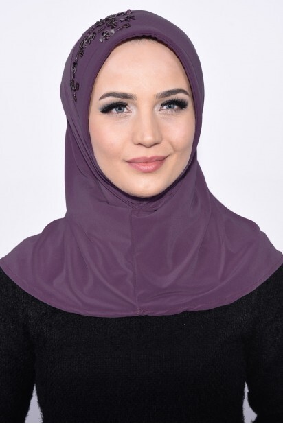 Practical Sequin Hijab Dark Dried Rose - 100285507 - 