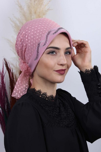 All Occasions Bonnet - Tulle Pois Feuille Os Rose Poudre - Hijab