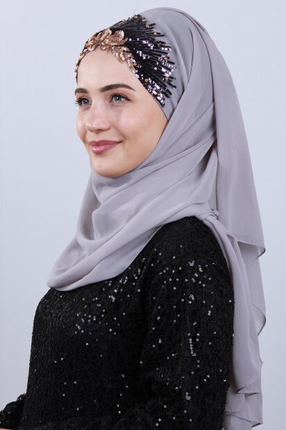 تصميم أميرة شال فضي رمادي - 