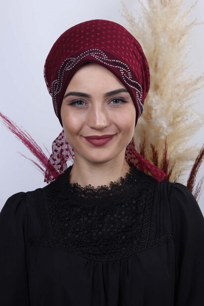 Tulle Polka Dot Leaf Bone Claret Red