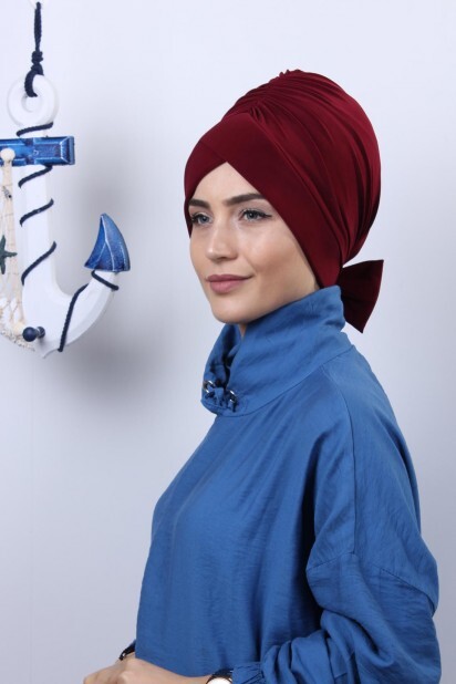 Bowtied Double-Sided Bonnet Claret Red - 100285279 - 