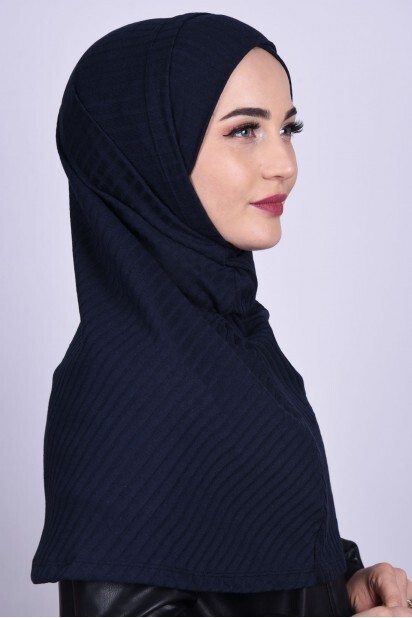 Cross Bonnet Knitwear Hijab Navy Blue - 100285228 - 
