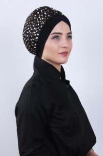 Draped Sequin Bonnet Black Gold