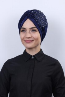 Evening Model - Velvet Guipure Vera Bone Navy Blue - 100283049 - Hijab