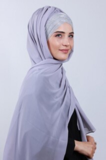 Châle Croisé 3 Bandes Argenté Gris - 