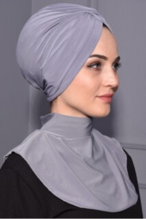 Col Hijab à Bouton Pression Gris - 