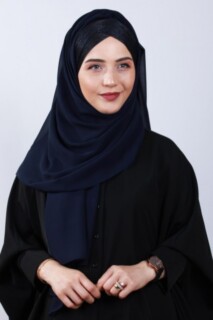Hijabs Cross Style - شال بتصميم متقاطع بثلاثة خطوط بلون فضي أزرق داكن - Hijab