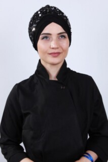 Double Side Bonnet - Draped Sequin Bonnet Black Silver - 100284885 - Hijab