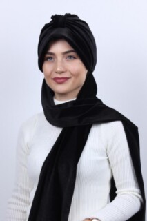 Cap-Hat Style - بونيه شال مخمل اسود - Hijab